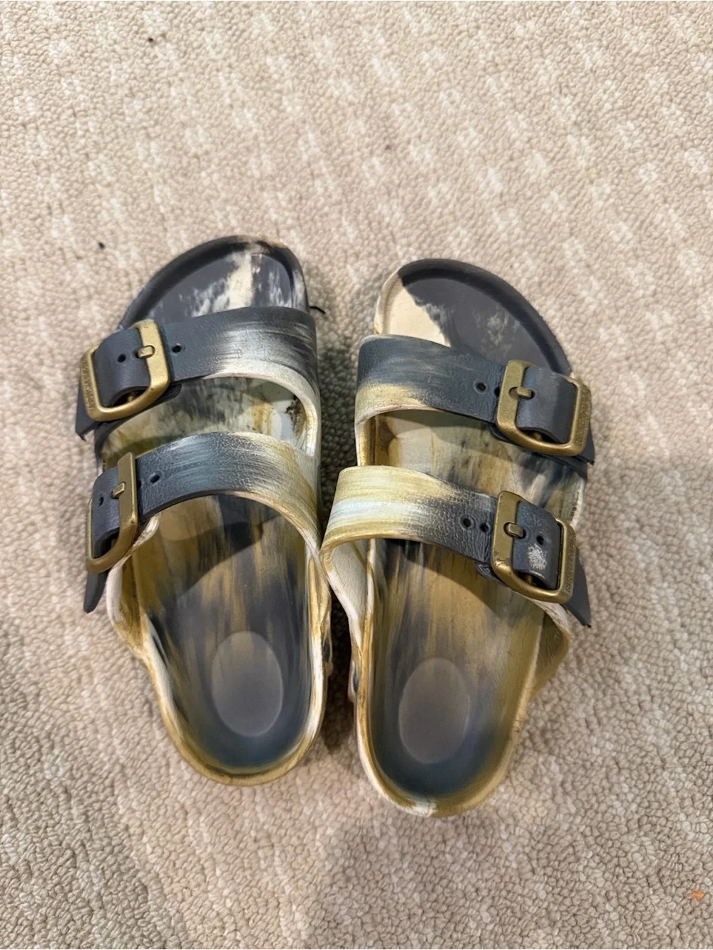 Birkenstock Kids Two-Buckle Sandals in Black and Gold-Tone
